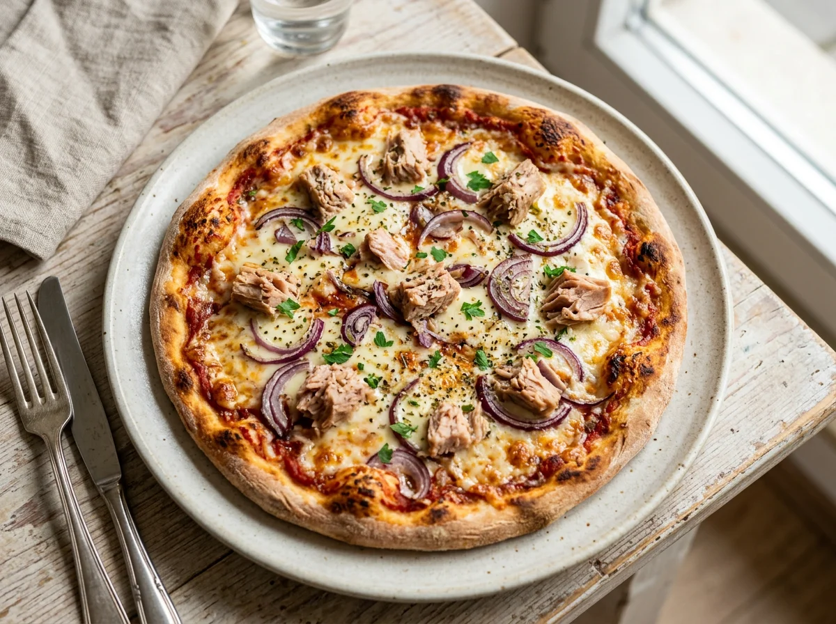 Thunfischpizza mit Zwiebeln photo