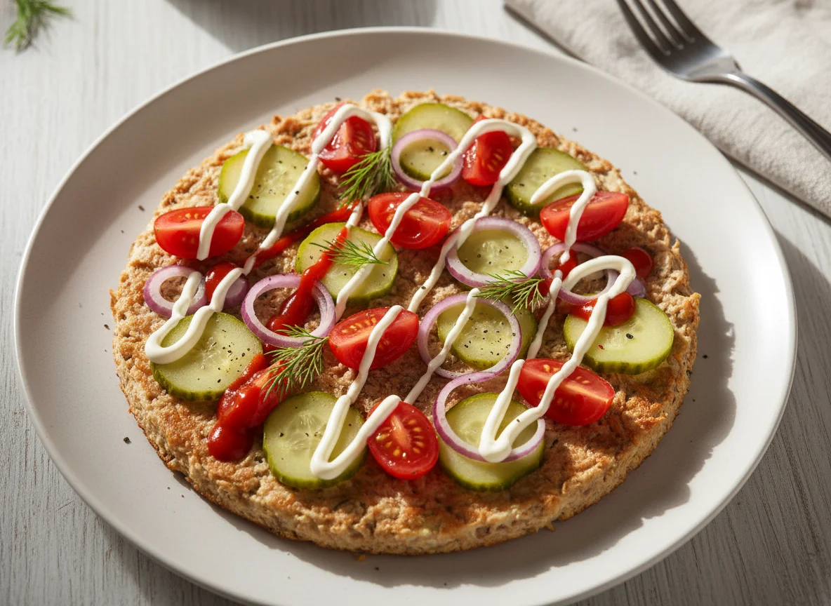 Thunfisch-Pizza-Fladen mit Belag photo
