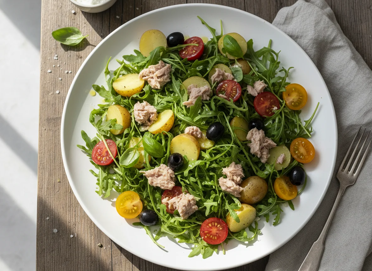 Thunfisch-Rucola-Salat mit Kartoffeln und Tomaten photo