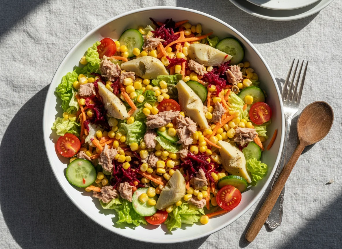 Thunfischsalat mit Artischocken und Mais photo