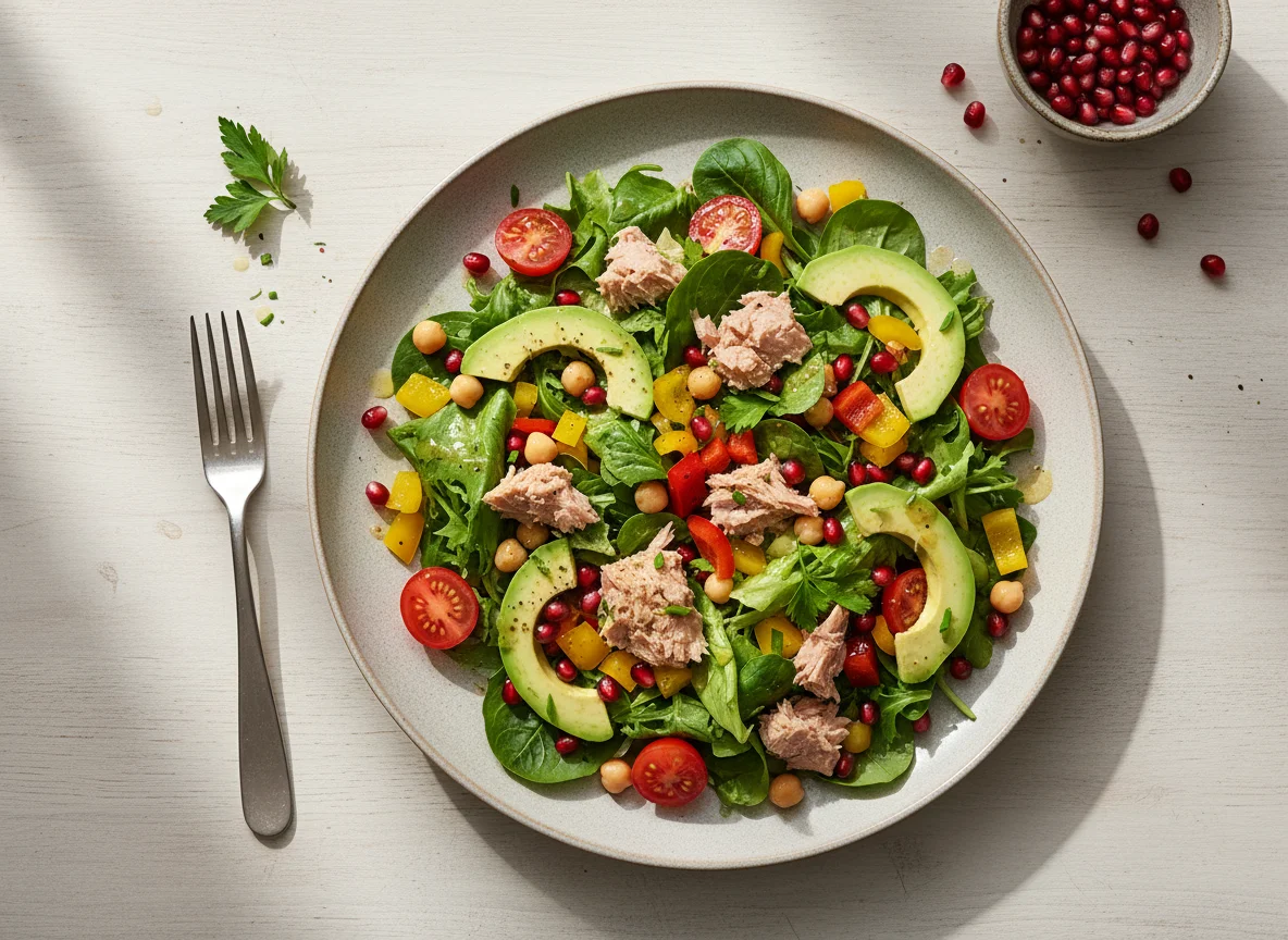 Thunfischsalat mit Avocado und Granatapfel photo