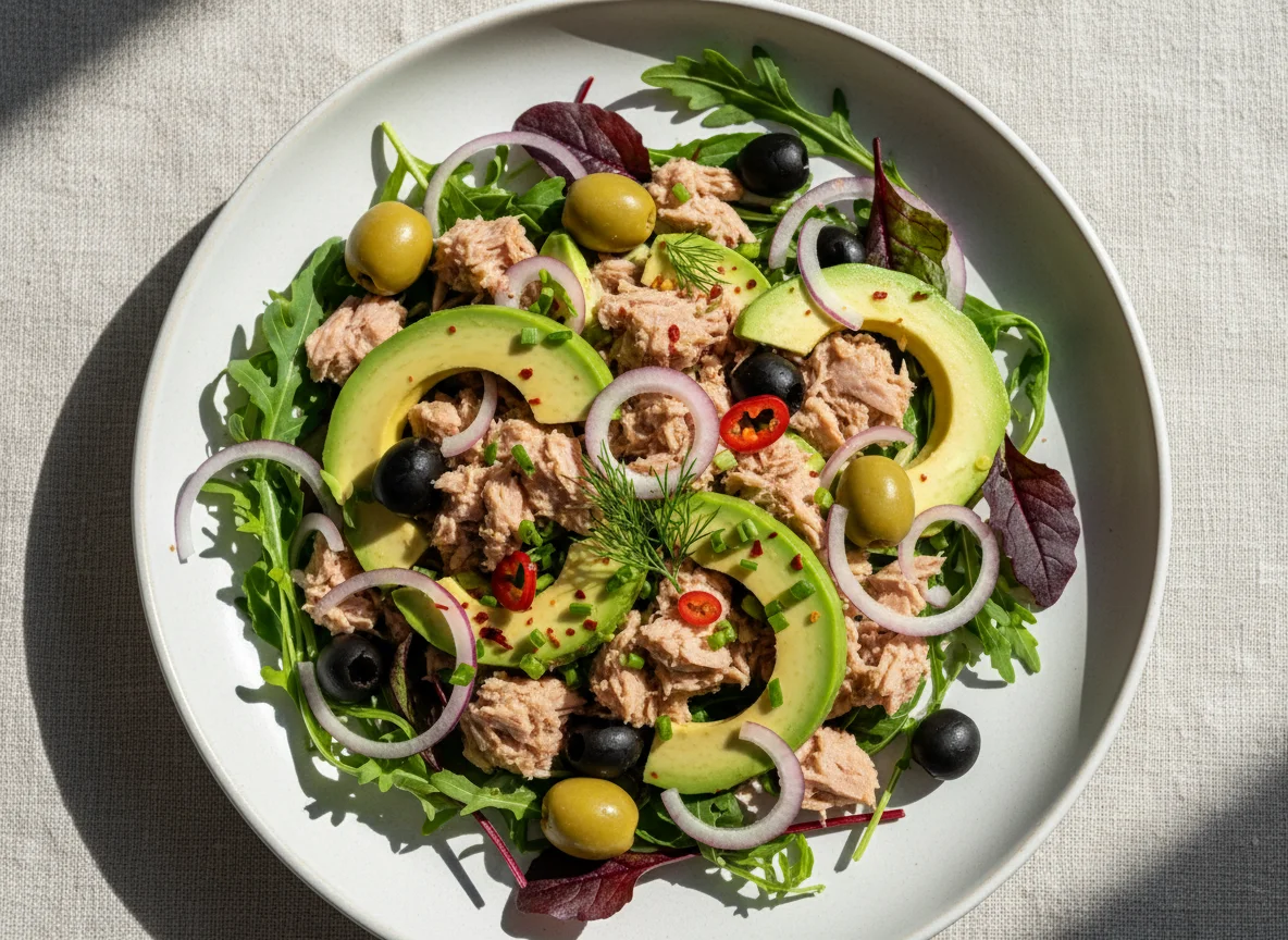 Thunfischsalat mit Avocado und Oliven photo