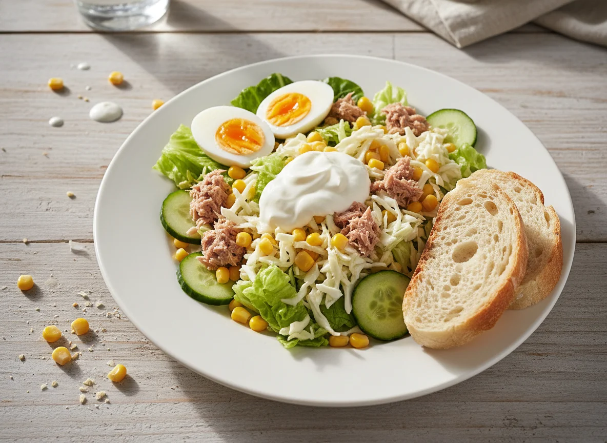 Thunfischsalat mit Ei und Brot photo