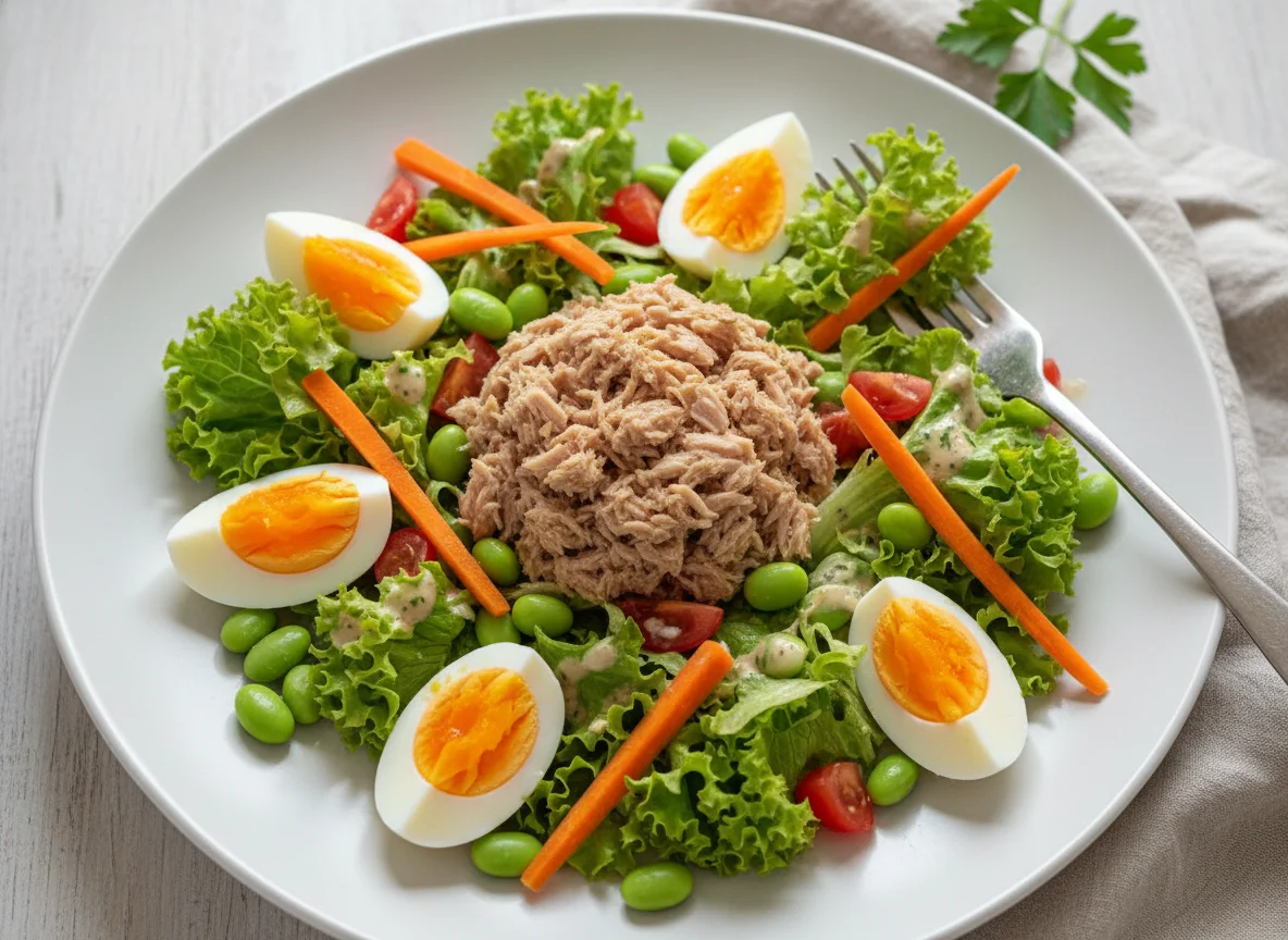 Thunfischsalat mit Ei und Edamame photo