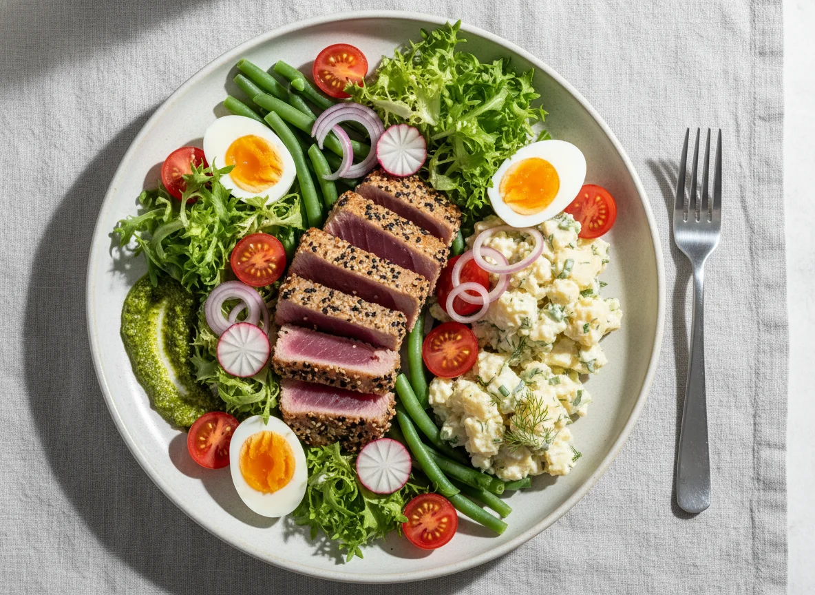 Thunfisch-Salat mit Ei und Gemüse photo