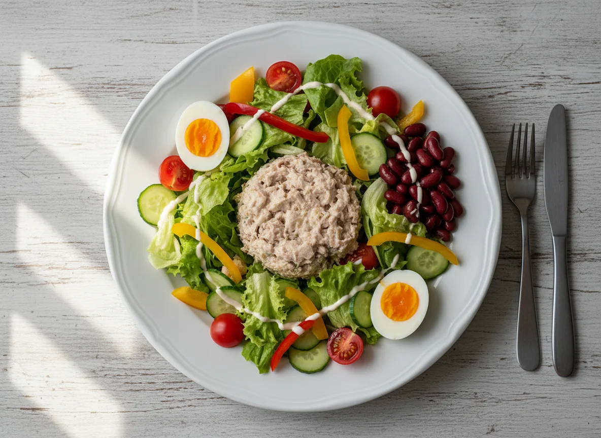 Thunfischsalat mit Ei und Gemüse photo