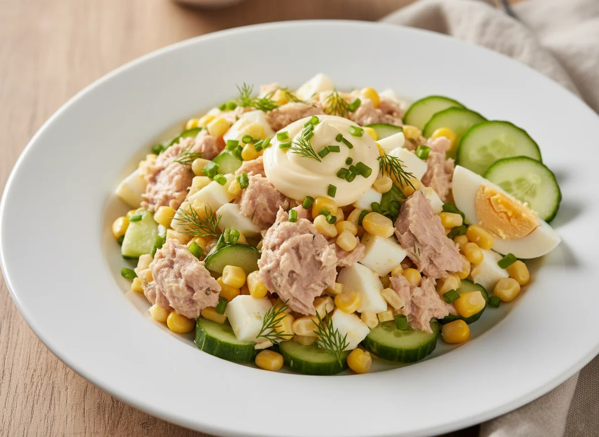 Thunfischsalat mit Ei und Gurke photo