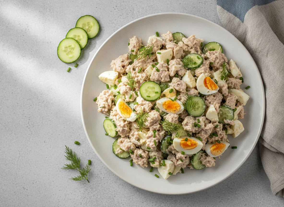 Thunfisch-Salat mit Ei und Gurke photo