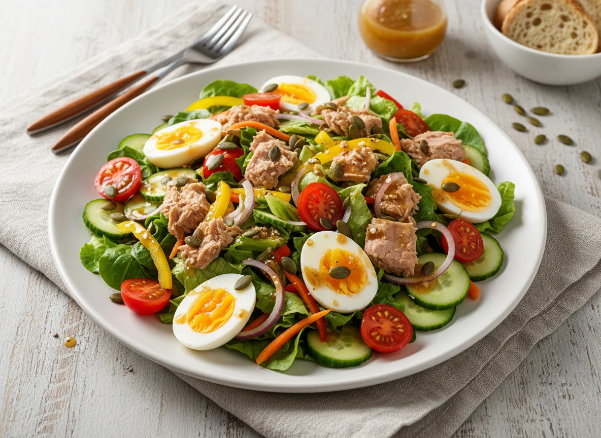 Thunfischsalat mit Ei und Kürbiskernen photo