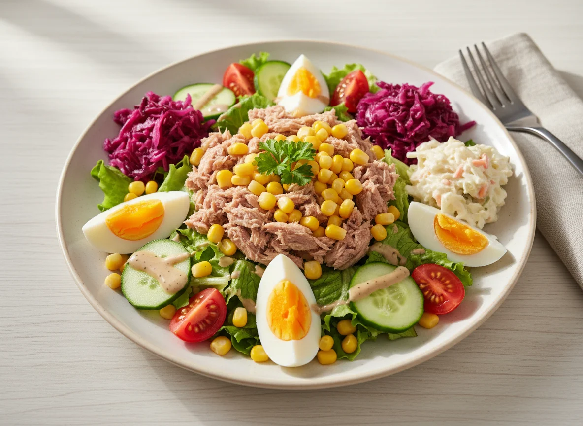 Thunfischsalat mit Ei und Mais photo