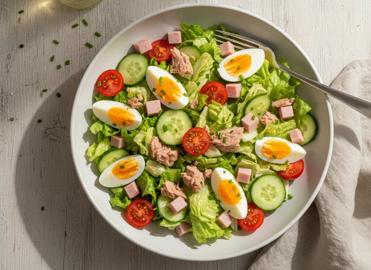 Thunfischsalat mit Ei und Schinken photo