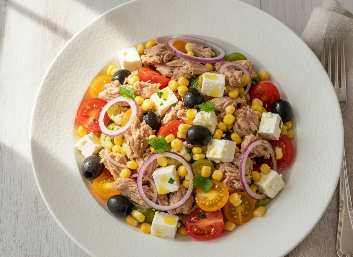 Thunfischsalat mit Feta und Mais photo