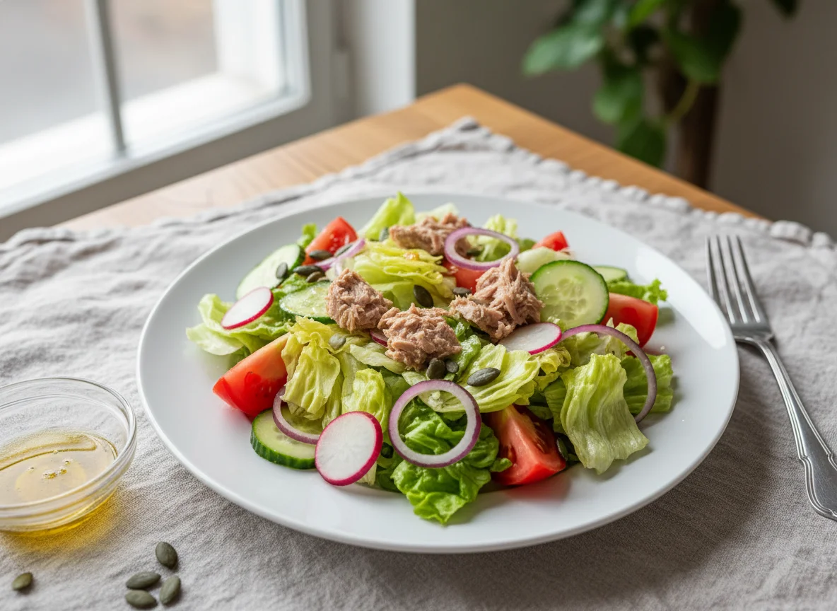 Thunfischsalat mit gemischtem Gemüse photo