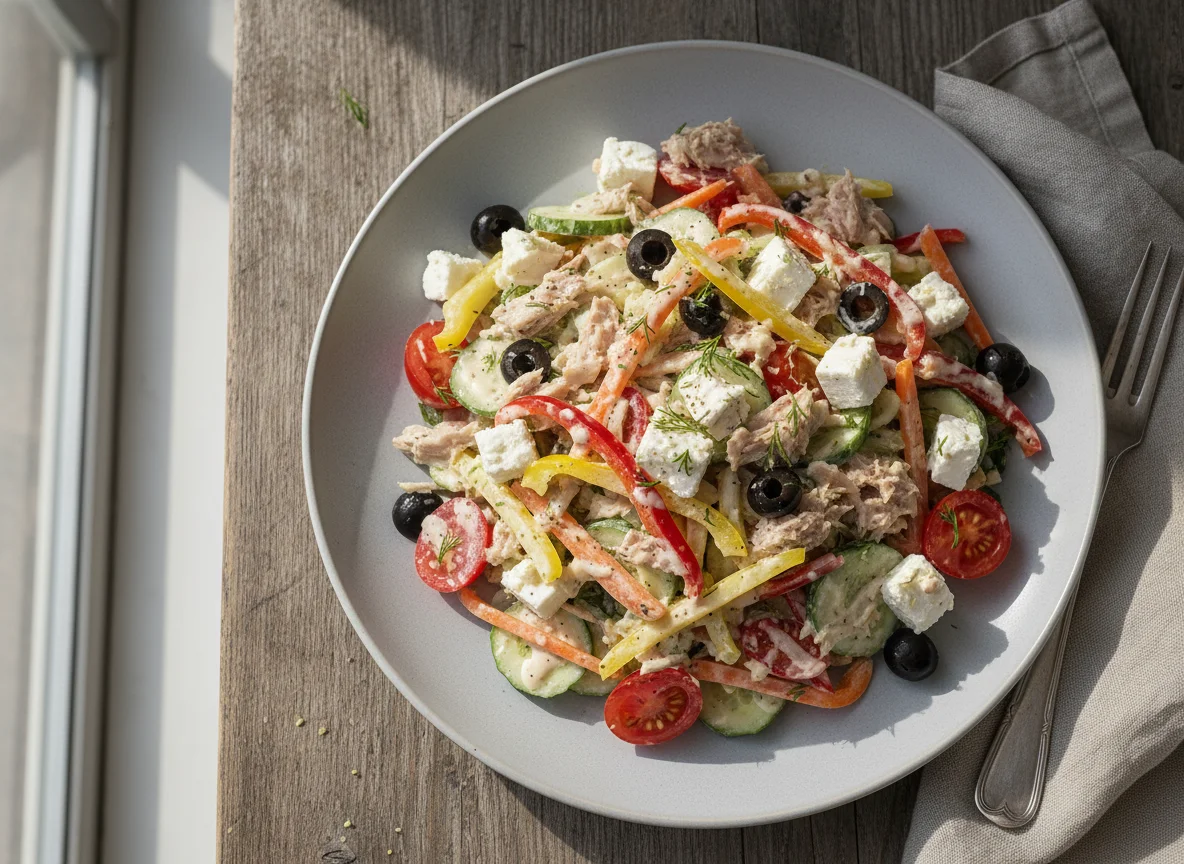 Thunfischsalat mit Gemüse und Feta photo