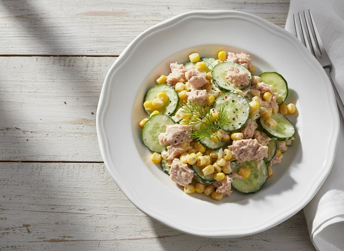 Thunfischsalat mit Gurke und Mais photo