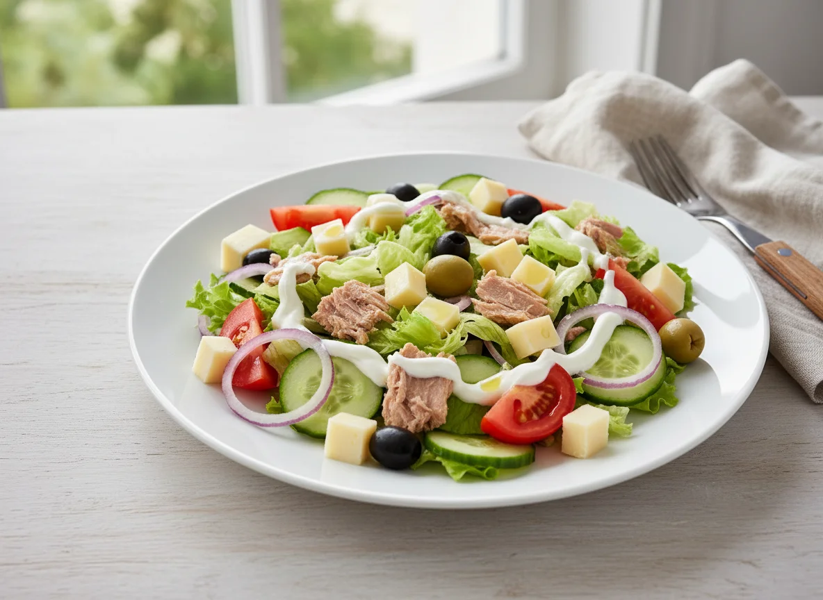 Thunfischsalat mit Käse und Oliven photo