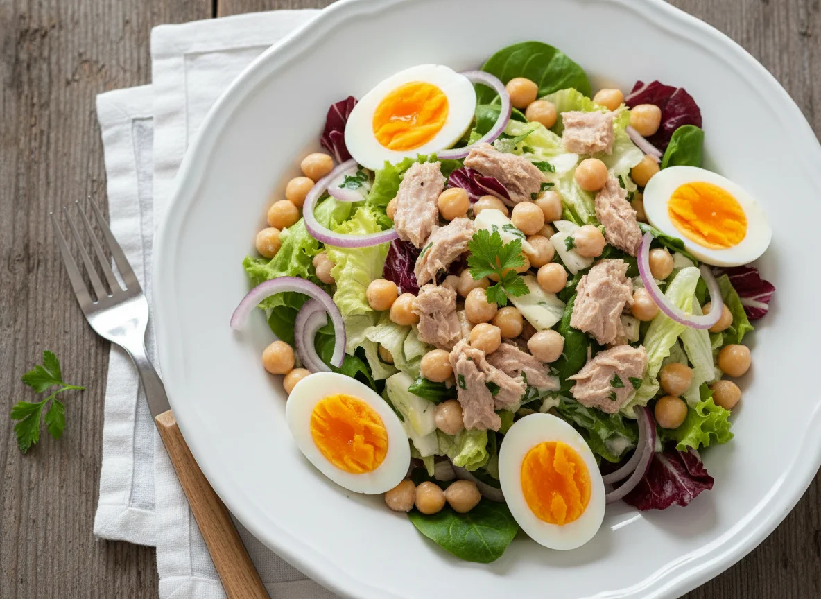 Thunfisch-Salat mit Kichererbsen und Ei photo