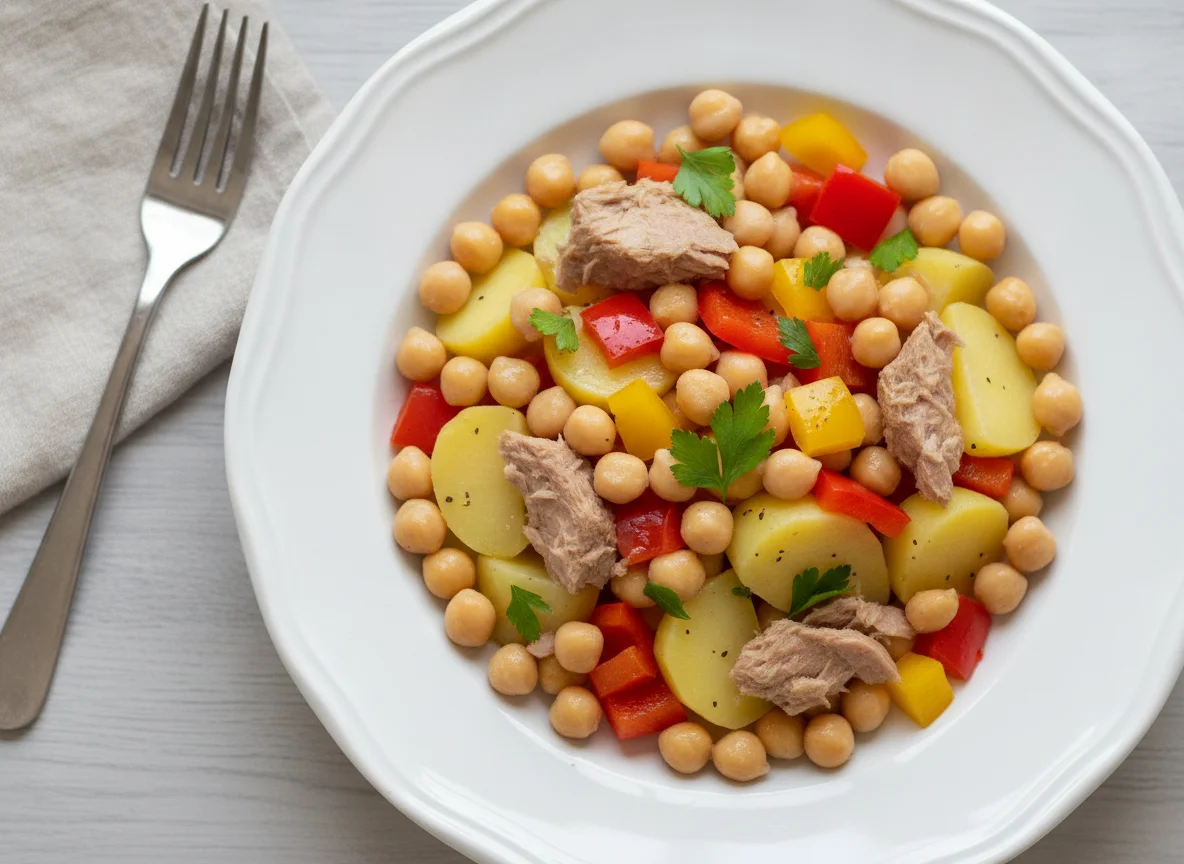 Thunfisch-Salat mit Kichererbsen und Paprika photo