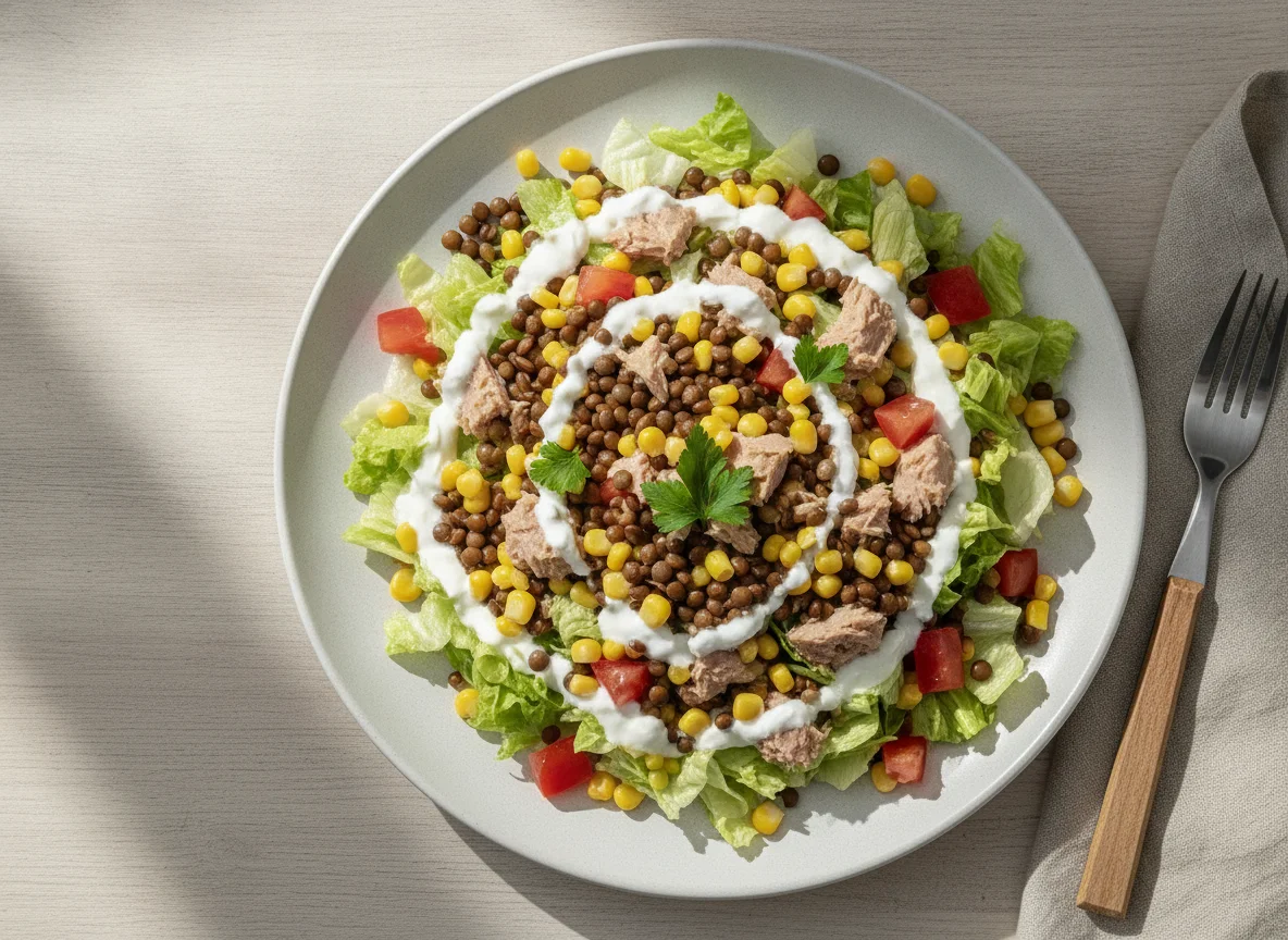 Thunfischsalat mit Linsen und Mais photo