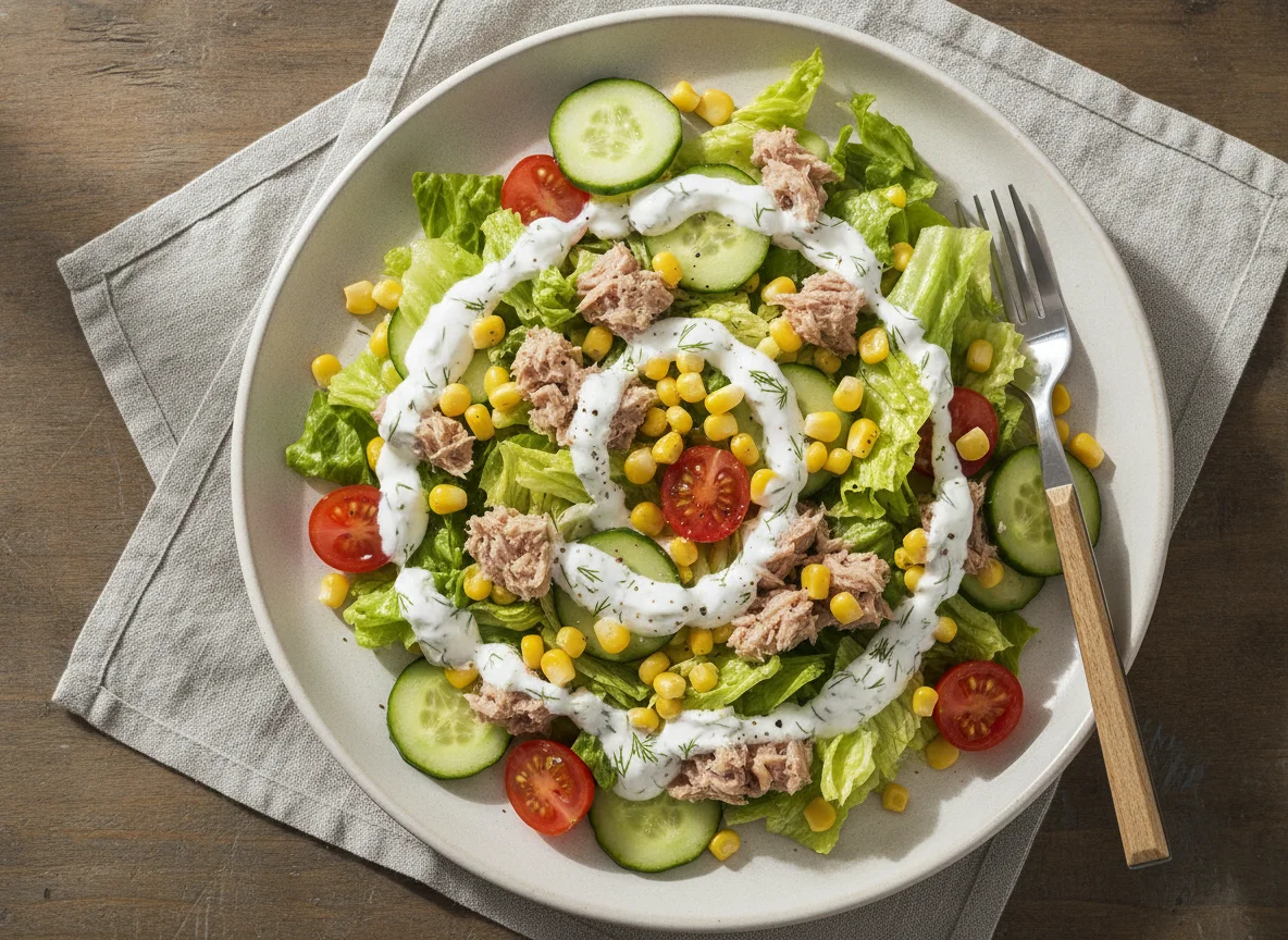 Thunfischsalat mit Mais und Dressing photo