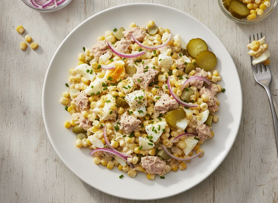 Thunfisch-Salat mit Mais und Ei photo