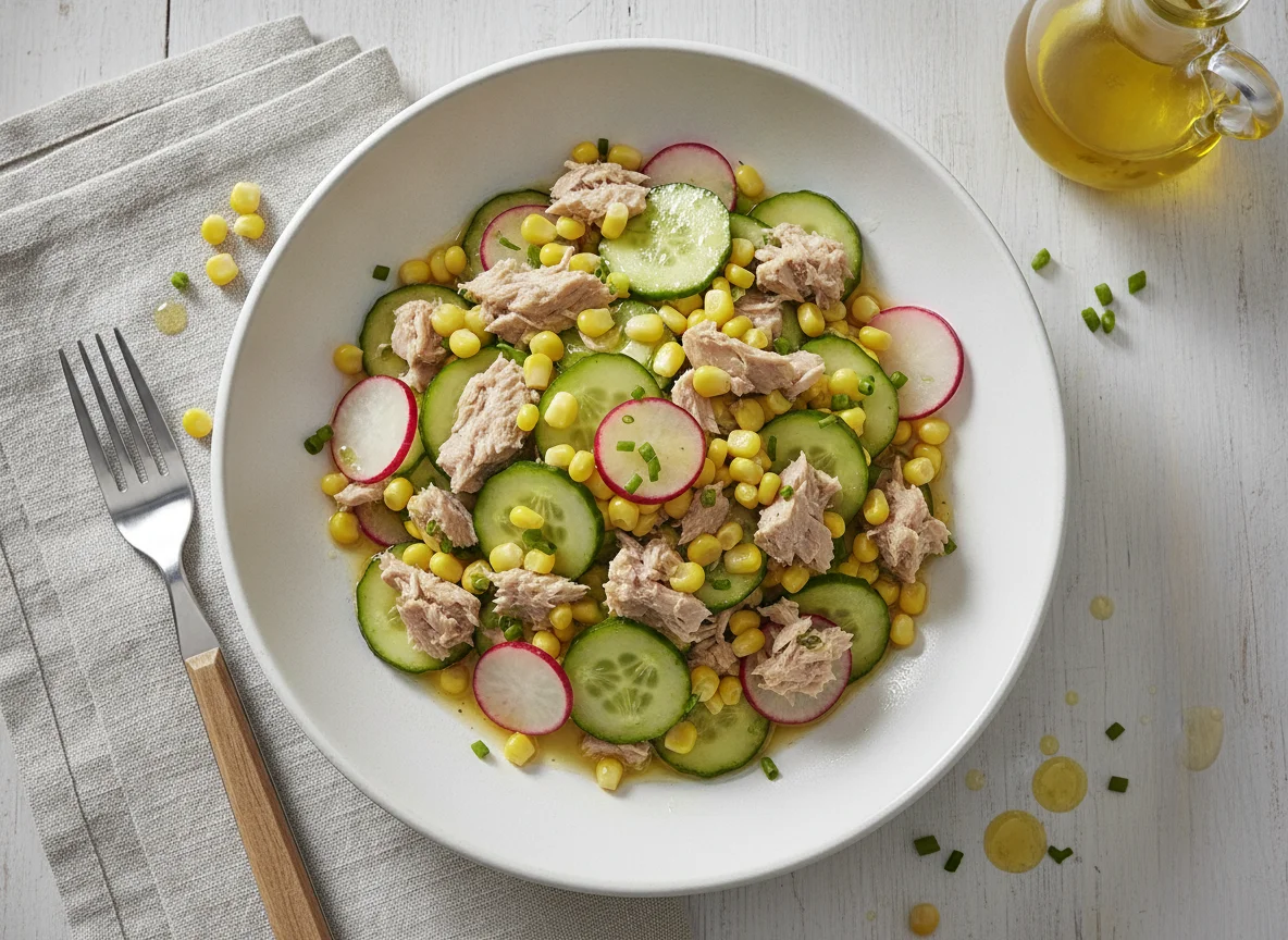 Thunfischsalat mit Mais und Gurken photo