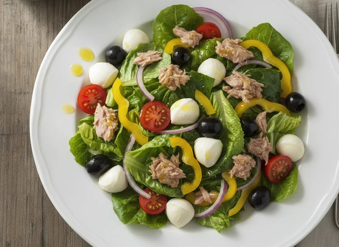 Thunfischsalat mit Mozzarella und Oliven photo