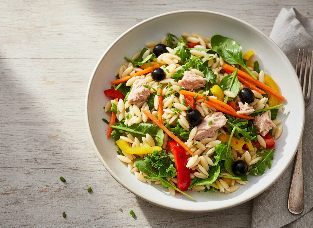 Thunfischsalat mit Nudeln und Gemüse photo