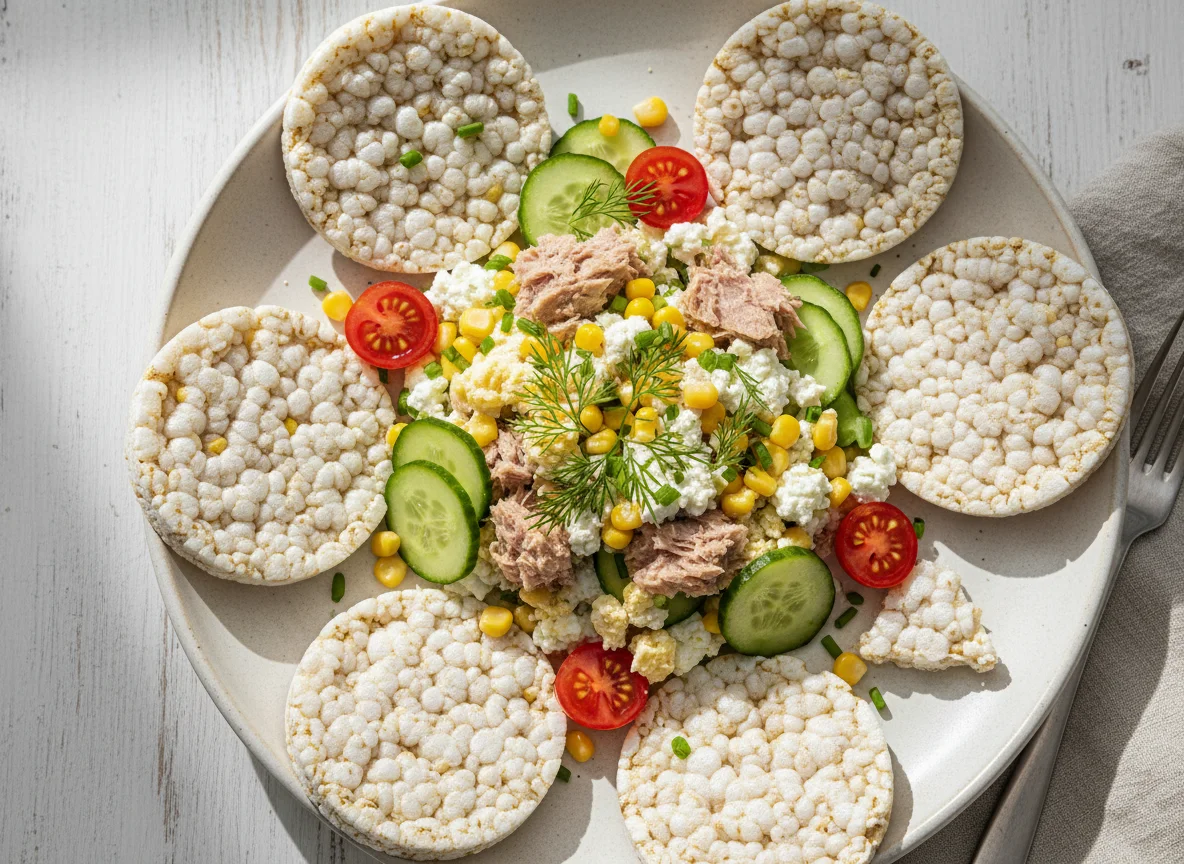 Thunfisch-Salat mit Reiswaffeln photo