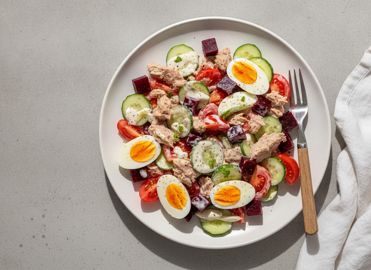 Thunfischsalat mit Roter Bete und Ei photo