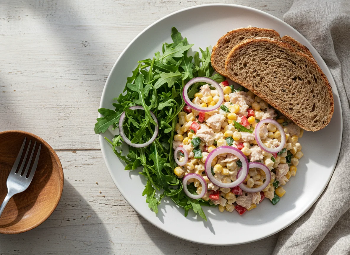 Thunfischsalat mit Rucola und Brot photo