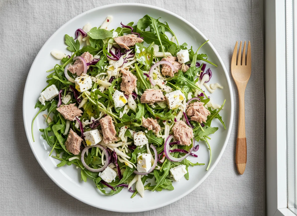 Thunfischsalat mit Rucola und Krautsalat photo