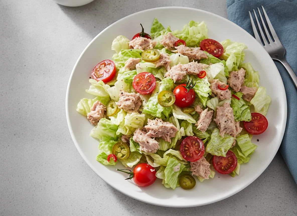 Thunfischsalat mit Tomaten und Eisbergsalat photo