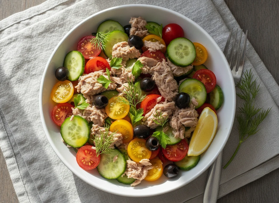 Thunfisch-Salat mit Tomaten und Gurken photo