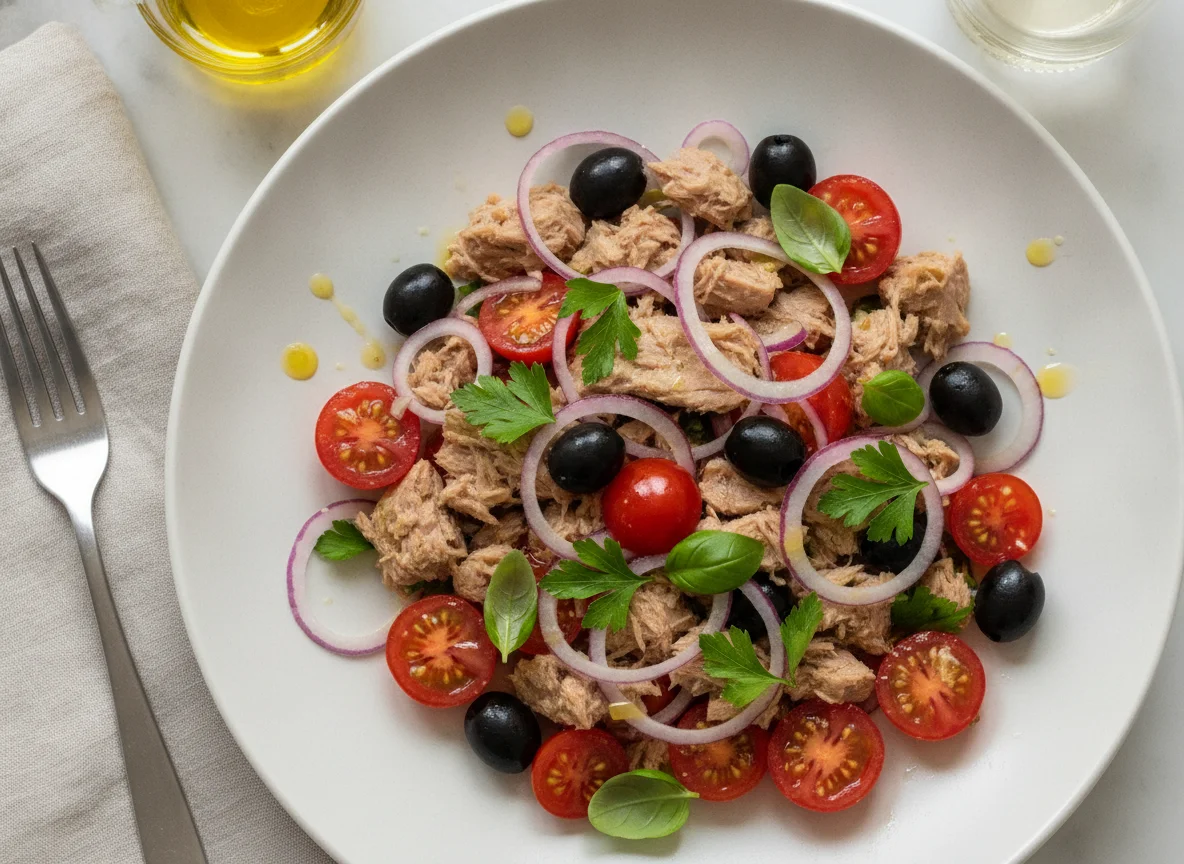 Thunfischsalat mit Tomaten und roten Zwiebeln photo