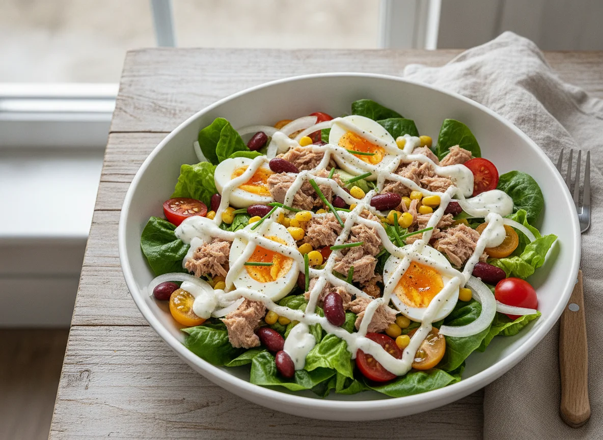 Thunfisch-Salat-Bowl mit Ei photo