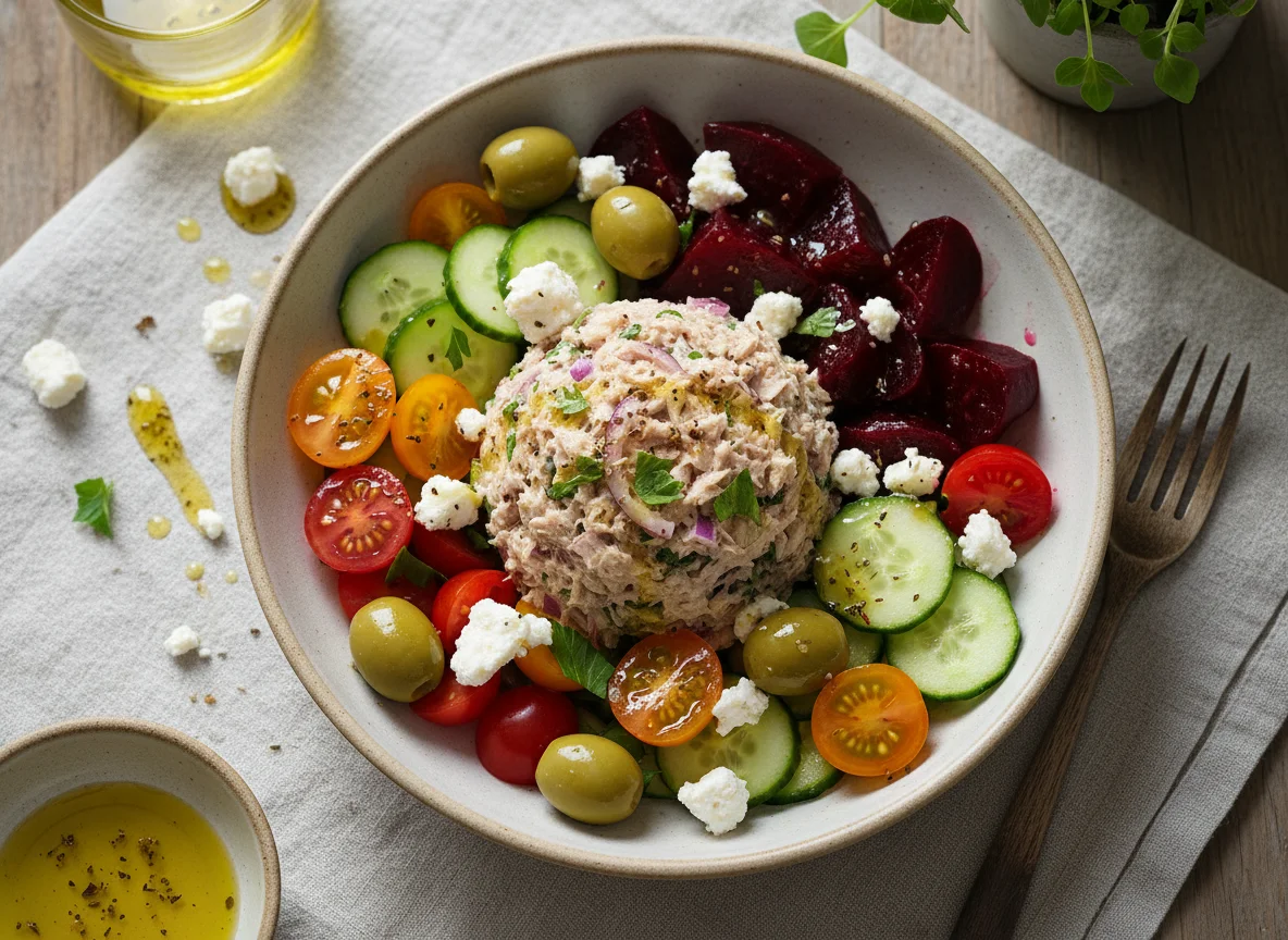 Thunfischsalat-Bowl mit Feta und Rote Bete photo