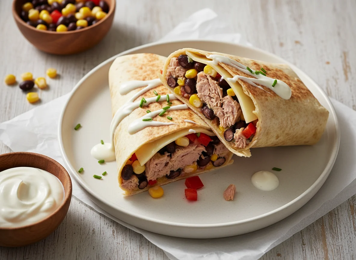 Thunfisch-Wrap mit Bohnen und Mais photo