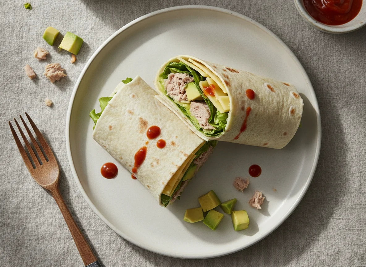 Thunfisch-Wrap mit Käse und Avocado photo
