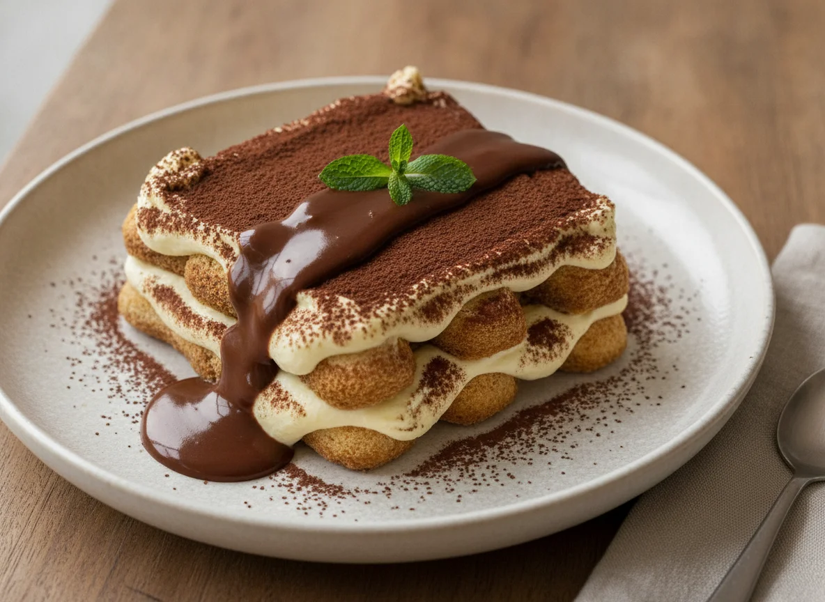 Tiramisu mit Schokoladensauce photo