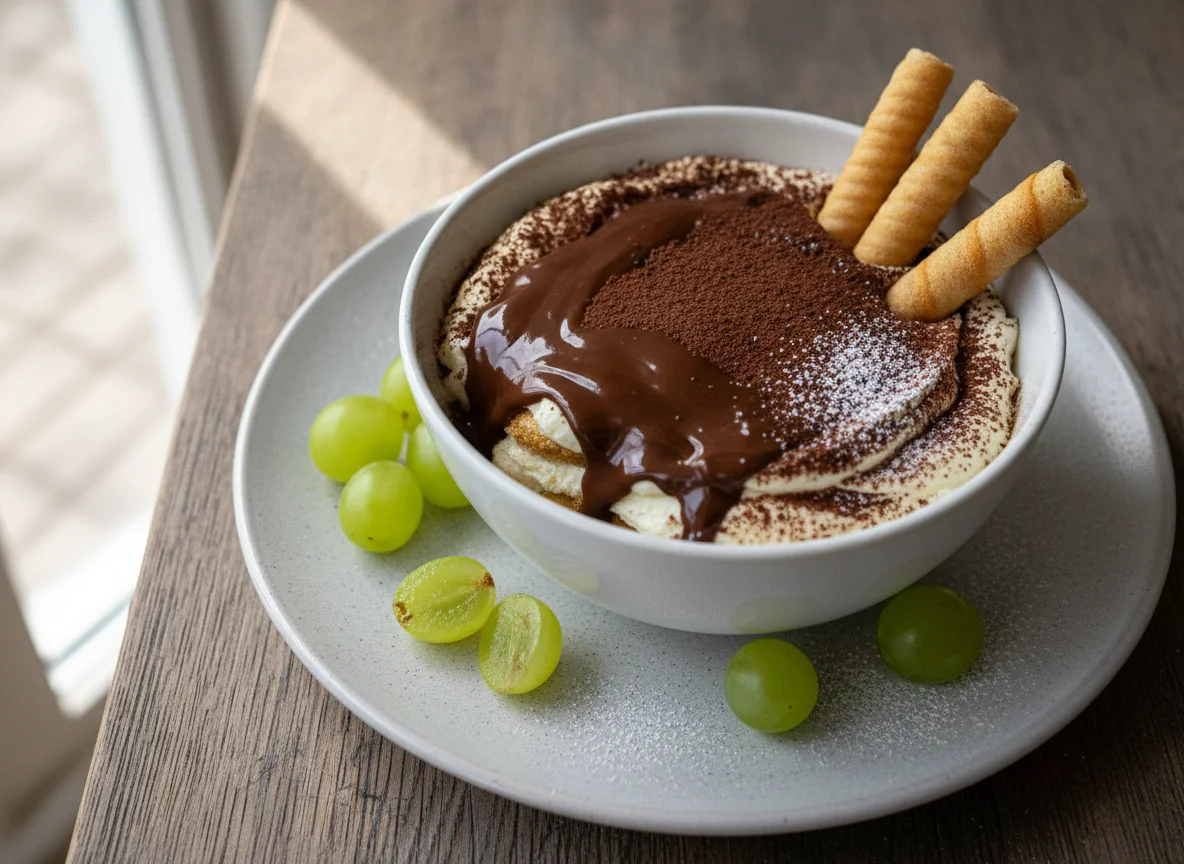Tiramisu-ähnliches Dessert mit Schokoladendekoration photo