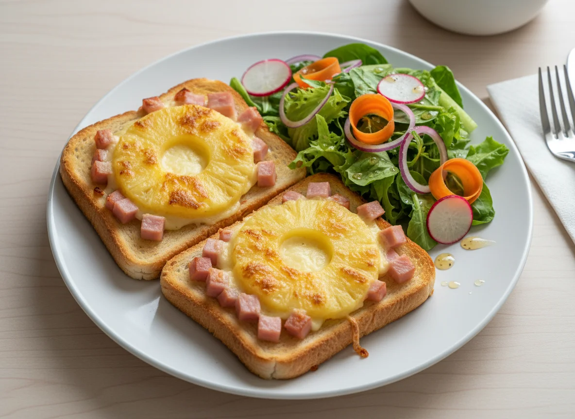 Toast Hawaii mit Beilagensalat photo