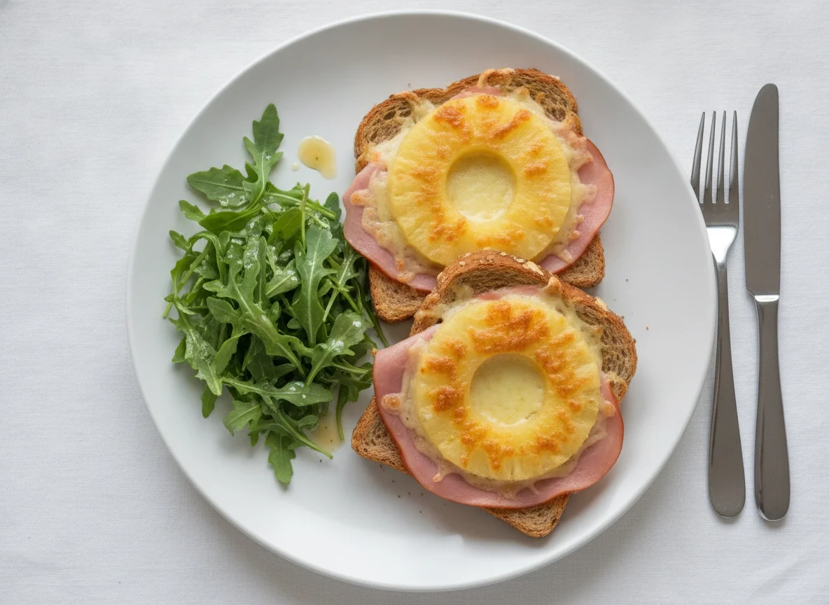 Toast Hawaii mit Rucola-Salat photo