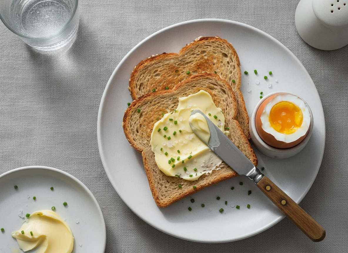 Toast mit Butter und gekochtem Ei photo