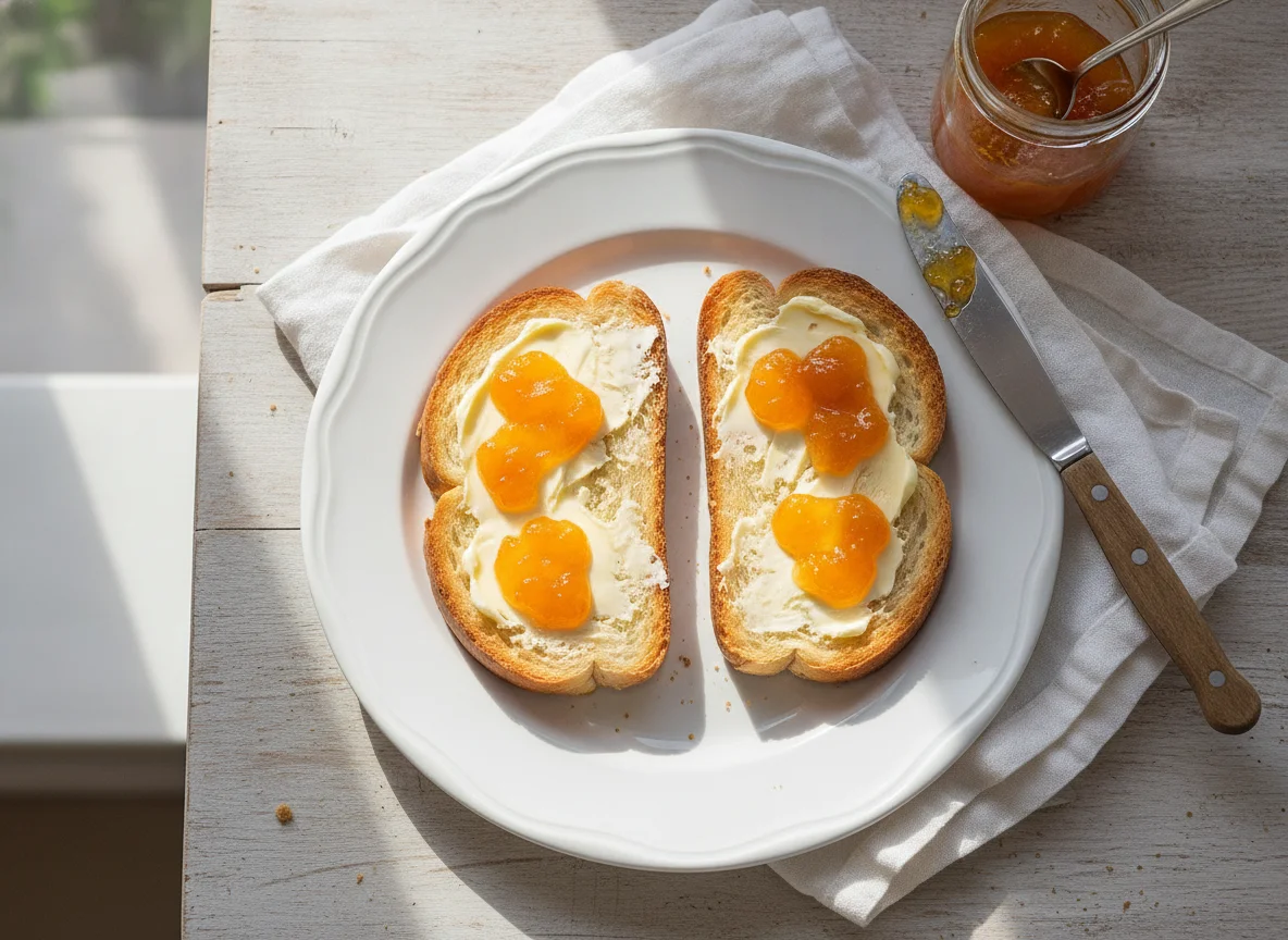 Toast mit Butter und Marillenmarmelade photo