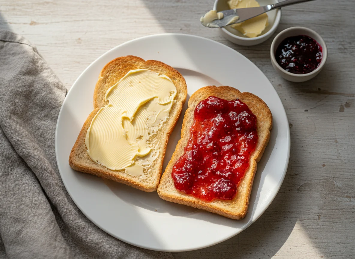 Toast mit Butter und Marmelade photo