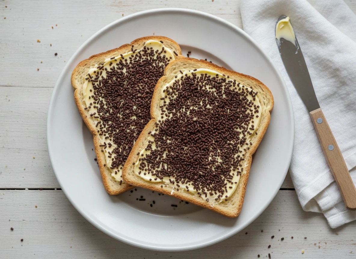 Toast mit Butter und Schokostreuseln photo