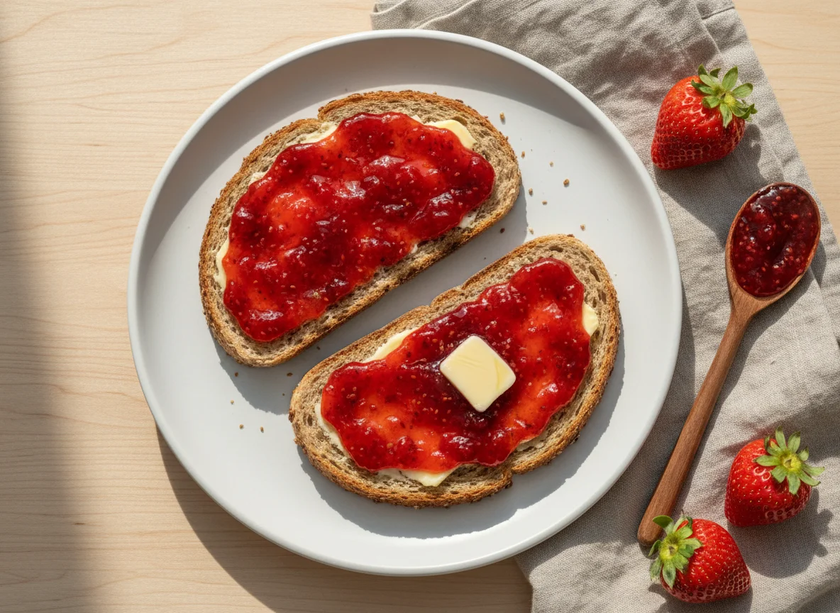 Toast mit Erdbeermarmelade photo