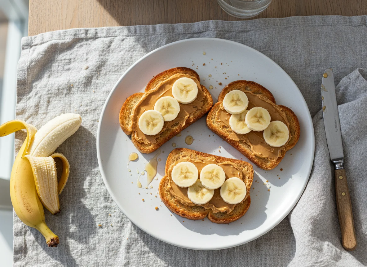 Toast mit Erdnussbutter und Banane photo