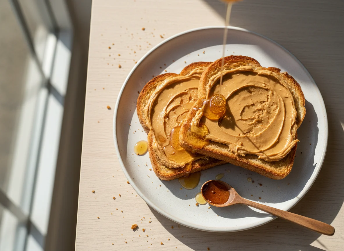 Toast mit Erdnussbutter und Honig photo
